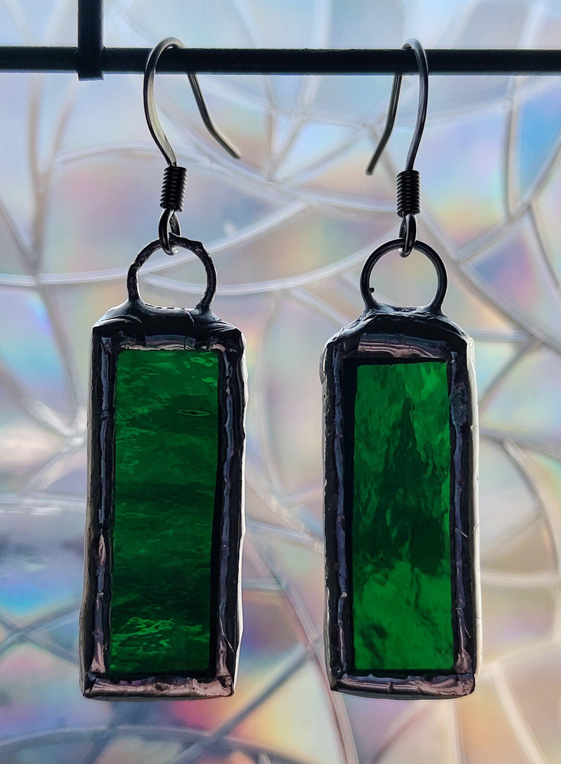 green rectangular earrings